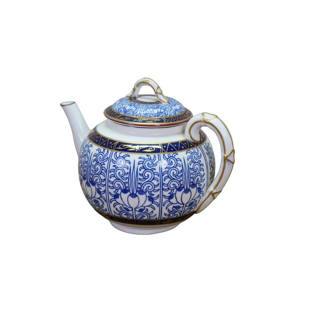 Victorian 1880 Antique Old Worcester Porcelain Queens Royal Lily Blue & White Teapot 7" For Sale - Image 3 of 18