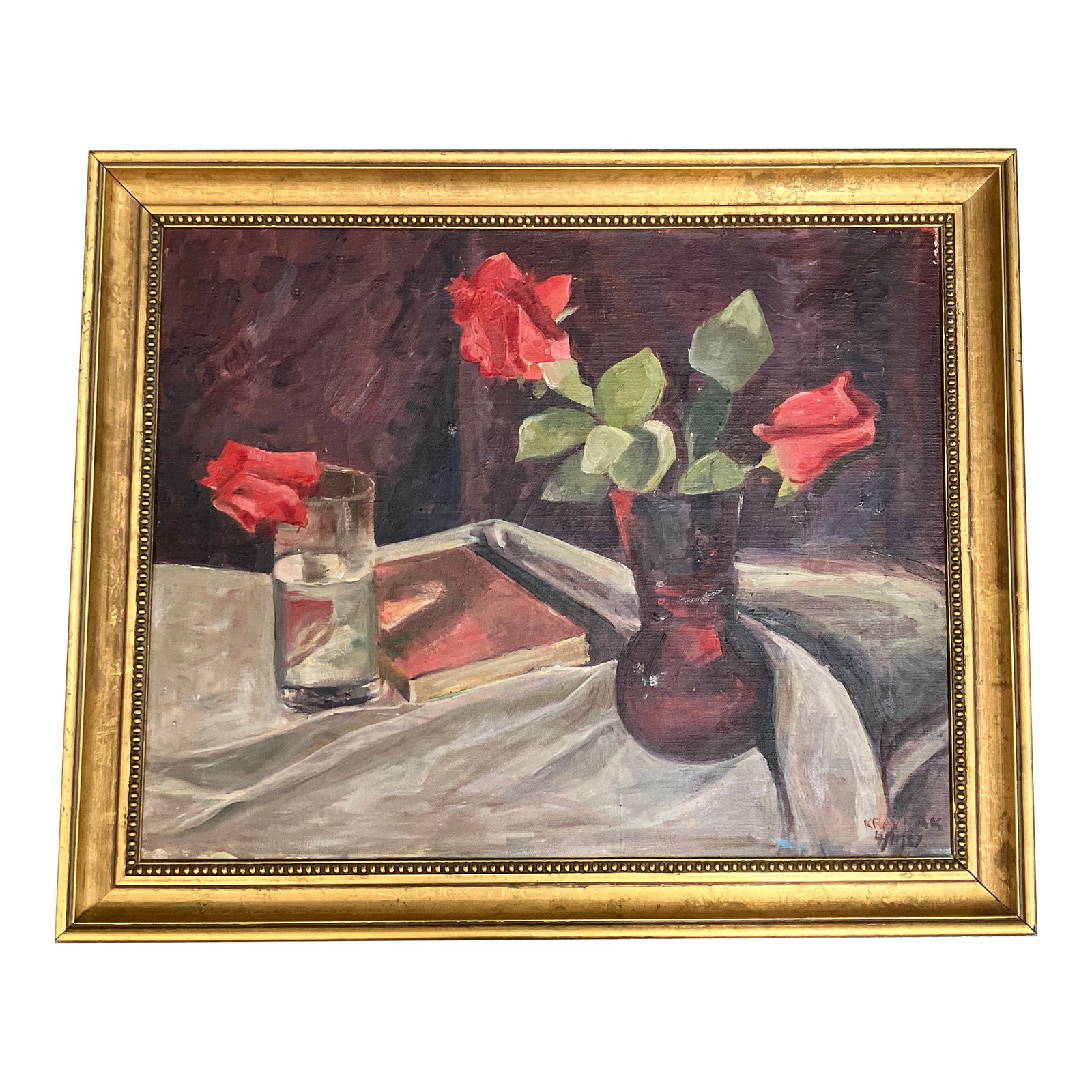 1950’s Original Red Roses Modernist Floral Still Life Painting Signed ...