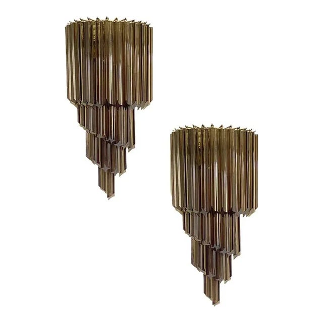 Venetian Fumè Quadriedro Murano Glass Wall Sconces by Simoeng, Set of 2 For Sale - Image 9 of 9
