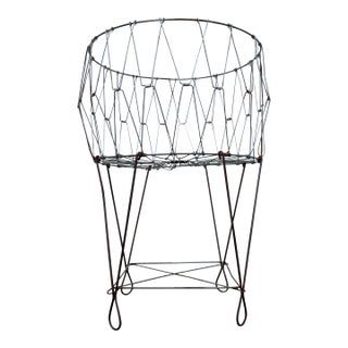 Collapsible Vintage Wire Laundry Basket For Sale