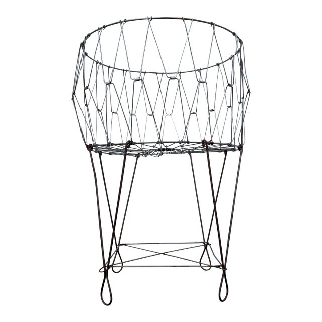 Collapsible Vintage Wire Laundry Basket For Sale