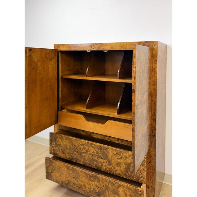 Brown Vintage John Stuart MCM Burlwood Tallboy Armoire, Drawers and Doors, Collectable For Sale - Image 8 of 11