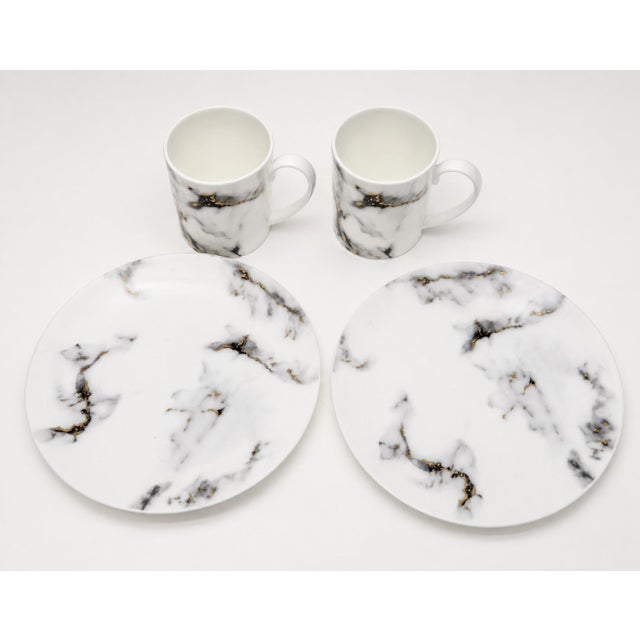 legant Prouna Marble Venice Fog fine bone china breakfast set for two, comprising two barrel-style coffee mugs and two...