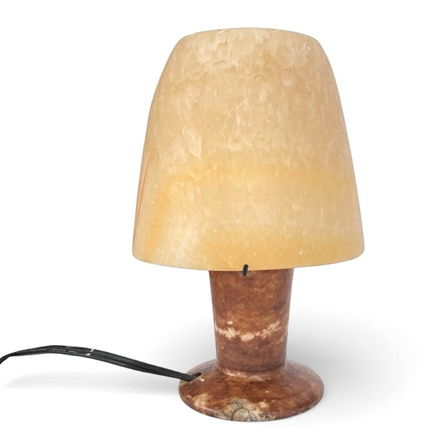 A charming and well executed vintage mushroom accent lamp in carved stone. The tapered base showcases a rich, variegated...