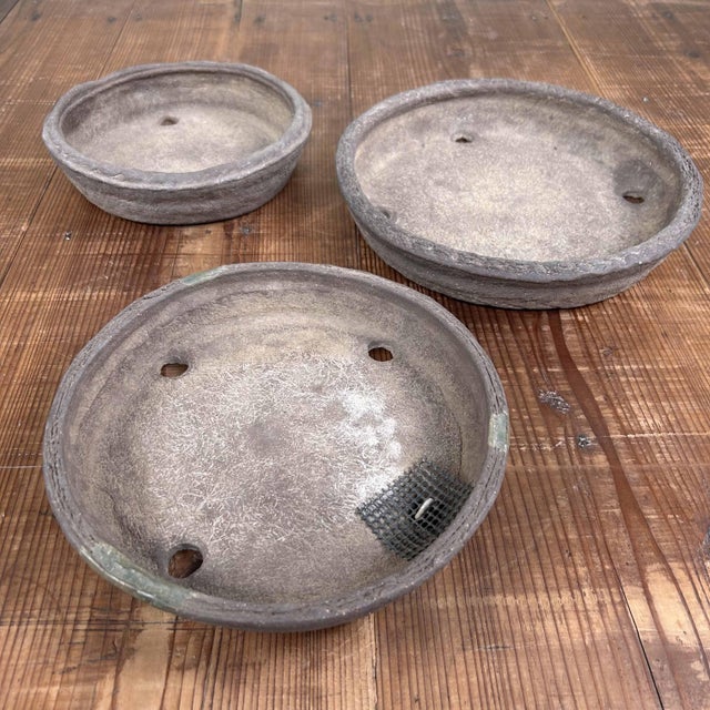 Vintage Round Bonsai Pots, Japan, 1950s, Set of 3 For Sale - Image 4 of 18