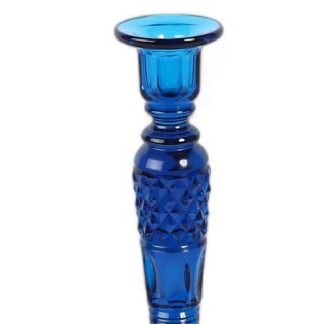 Antique Steuben Hawkes Blue Cut Glass Candlestick.