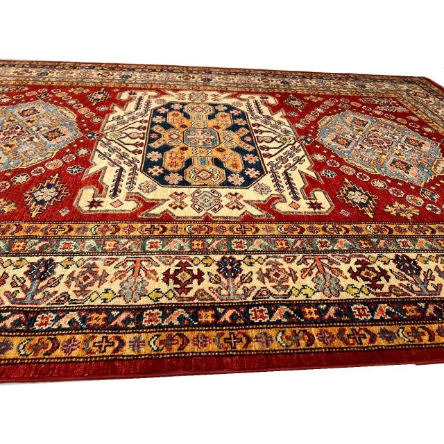 Textile Rust Color Fine Hand Knotted Kazak Rug For Sale - Image 7 of 9