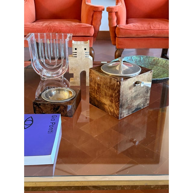 Mid-Century Modern 1950s Mid-Century Brown Parchment Ice Bucket, Aldo Tura, Italy For Sale - Image 3 of 15