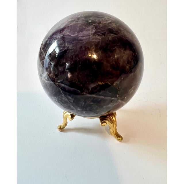 Solid Lapis Sphere Paperweight on Gold Stand For Sale - Image 4 of 7