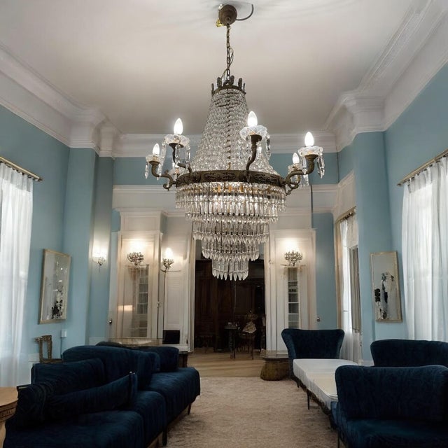 1950s Large Bronze and Crystal Chandelier, 1950s For Sale - Image 5 of 18