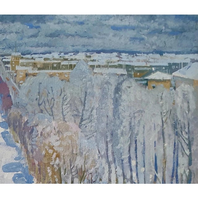 Realism 1970s Ukrainian Impressionism: Winter Landscape Oil Painting 59-69 For Sale - Image 3 of 6
