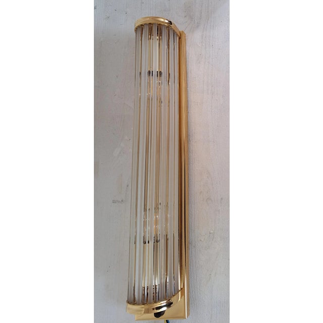 German Flat Wall Lamp with Gold-Plated Metal and Glass Rods Shade, 1980s For Sale - Image 4 of 11