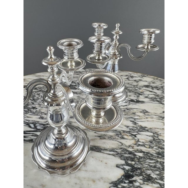 20th Century Silver-Plated Metal Candelabra, Set of 2 For Sale - Image 5 of 12
