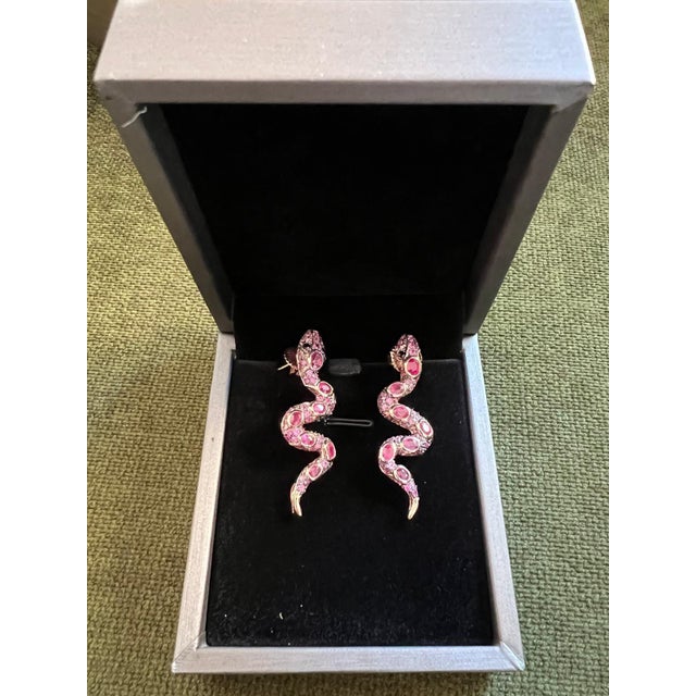 Black Bochic “Orient” Vintage Ruby & Sapphire Serpent Earrings Set 18K Gold & Silver For Sale - Image 8 of 9