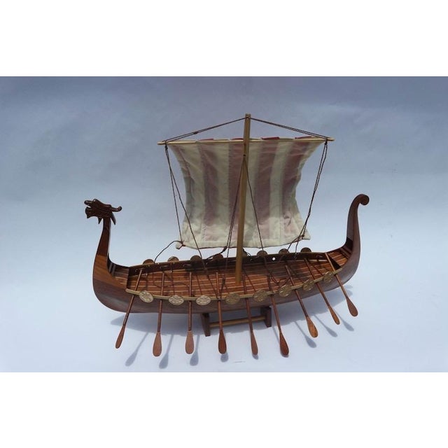 Hand-Carved Viking Longship Model - Nautical Statement Decor for Coastal & Modern Interiors For Sale - Image 12 of 15