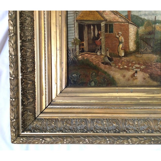 Mid 19th Century Antique 19th Century Oil on Board in Elaborate Gilt Frame For Sale - Image 5 of 11