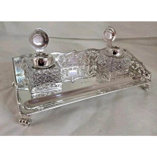 Sterling Silver Inkwell Stand from Barker Ellis, 1992 For Sale - Image 3 of 14