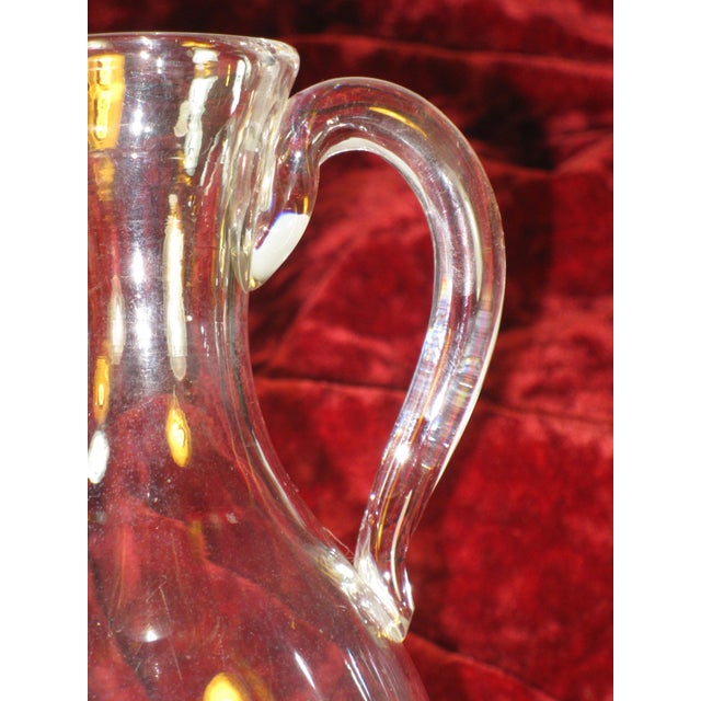Mid 19th Century Glass Pitcher Antique Mouth Blown Hand Cut Fleur de Lis Engraved Clear Ca.1860's For Sale - Image 5 of 12