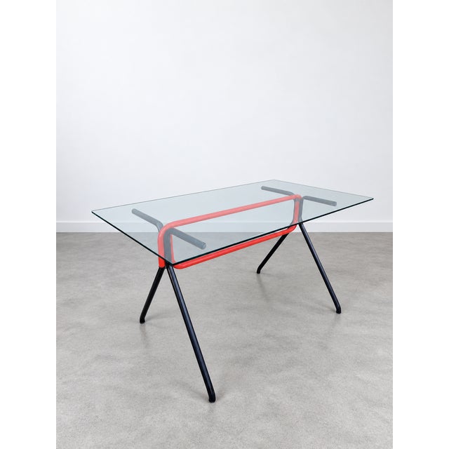 Vintage Industrial Table in Tubular with Glass, 1980s For Sale - Image 10 of 10