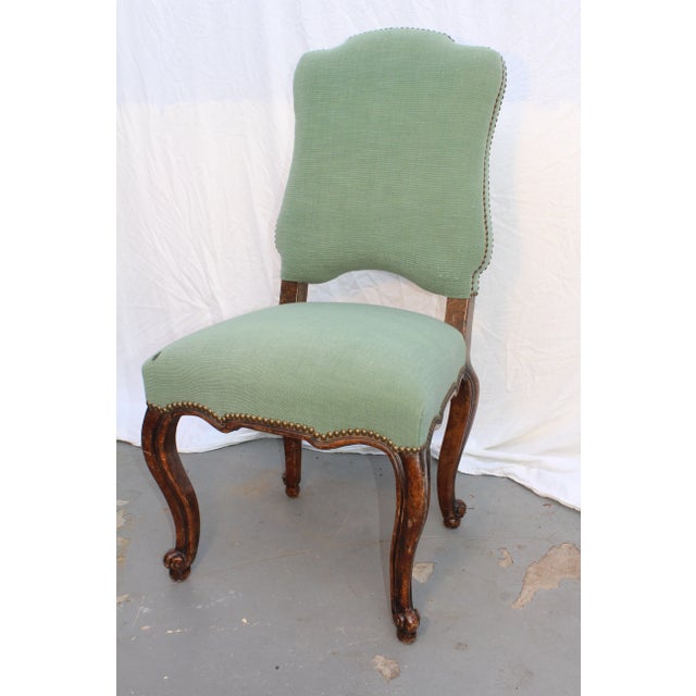 Early 18th Century 18th C. Louis XV French Provincial Green Upholstered Side Chair For Sale - Image 5 of 5