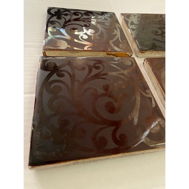 Antique 1890s AETCo Maroon Majolica Ceramic Tiles - Set of 4 For Sale - Image 9 of 12