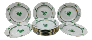 Chinese Bouquet Apponyi Green Soup Plates from Herend, 1980s, Set of 12