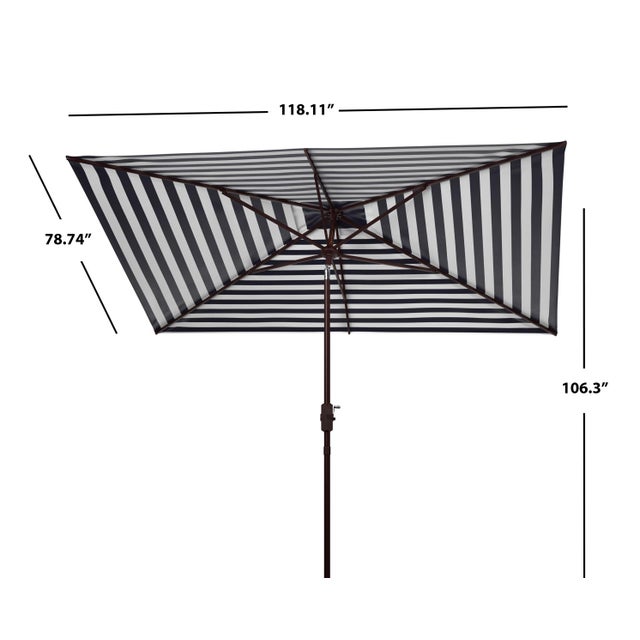 Athens 6.5X10Ft Rectangle Crank Umbrella, Navy With White Understripe For Sale In Philadelphia - Image 6 of 7