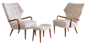 Danish Armchairs in Lelièvre Bouclé, Oak and Teak, 1956, Set of 3
