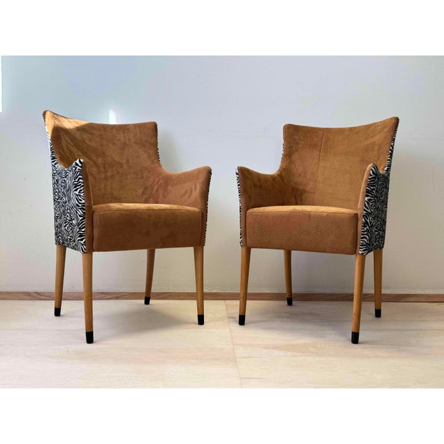 Set of Italian armchairs Giorgina by Giorgetti, 1980s. New fabric with lacquered solid been wood. The foot caps are in...