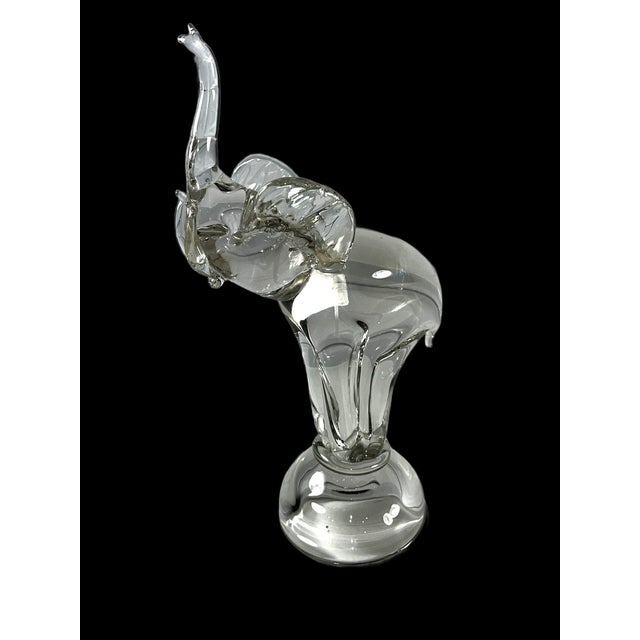 Glass Late 20th Century Clear Art Glass Elephant Sculpture With Raised Trunk Attributed to Murano For Sale - Image 7 of 13