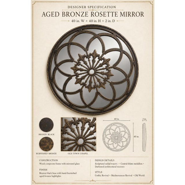 Gothic Large Aged Bronze Gothic Rosette Round Wall Mirror For Sale - Image 3 of 4