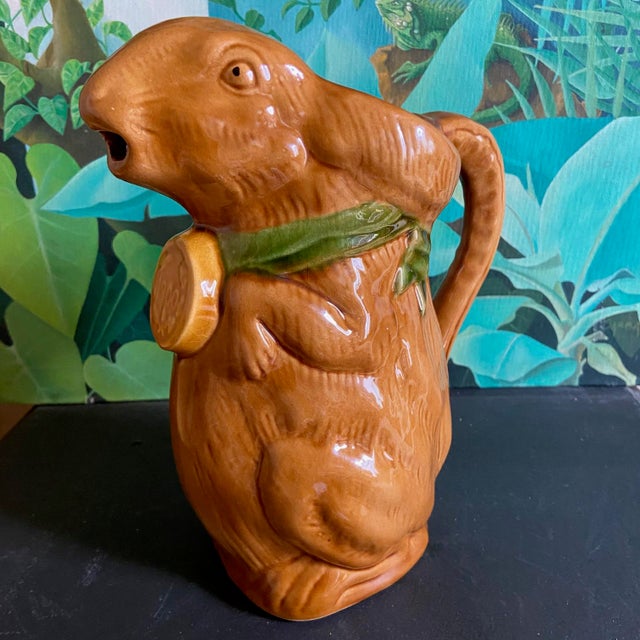 Majolica Ceramic Glazed Rabbit Pitcher, 1890s For Sale - Image 5 of 8