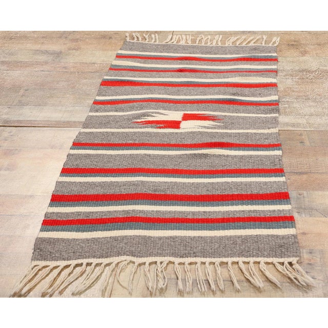 Gray Vintage Rio Grande Chimayo Banded Blanket Rug - 02'00 X 05'00 For Sale - Image 8 of 9