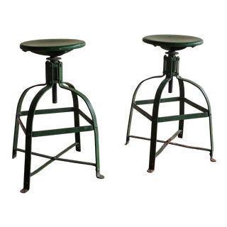 Industrial Green Stools, Set of 2 For Sale