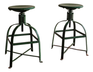 Industrial Green Stools, Set of 2