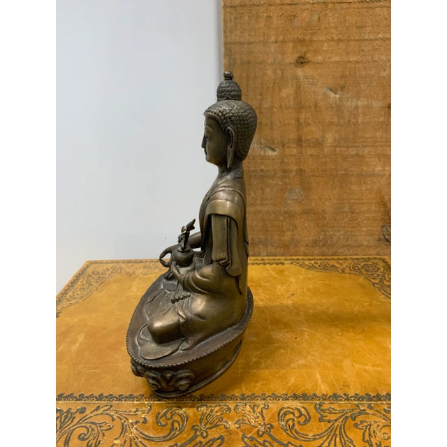 Late 19th Century Bronze Buddha Sitting On Lotus Blossom