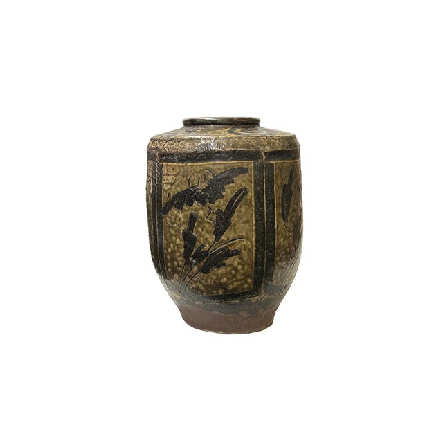 Traditional Vintage Earthy Beige Brown Village Rural Pottery Ceramic Pot Vase For Sale - Image 3 of 6