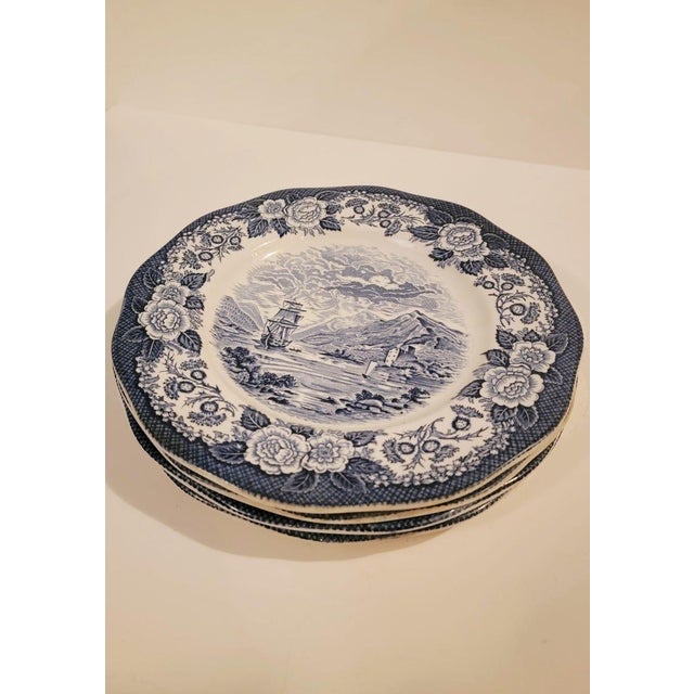 1970s Vintage Lochs of Scotland Dinner Plate, Blue and White Americana Transferware, Porcelain Dishes, 9.5" For Sale - Image 5 of 8