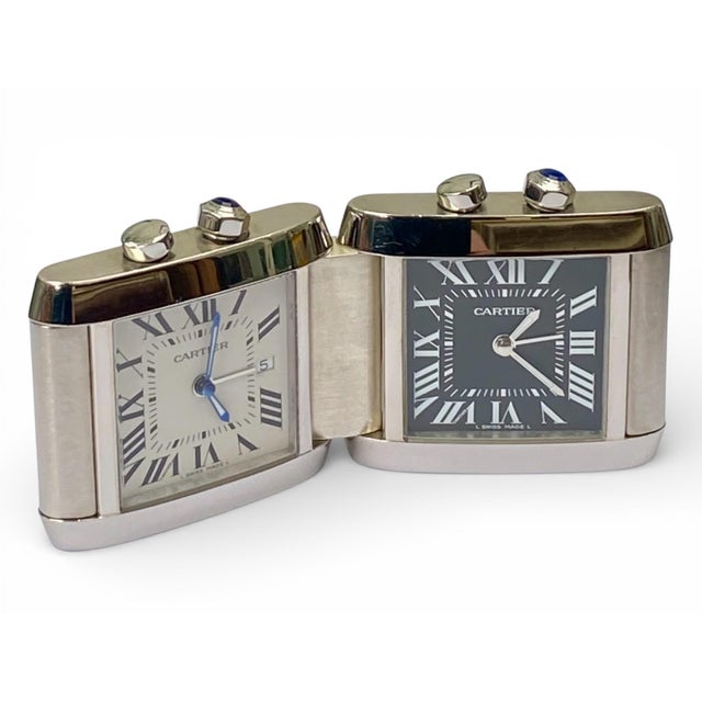 Tank Française Folding Dual-Time Desk Clock from Cartier, 2000 For Sale - Image 4 of 12