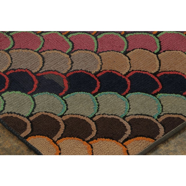1920s Antique Hooked Rug With Folk Art Geometry & Bright Color Play - Rug & Kilim For Sale - Image 5 of 7