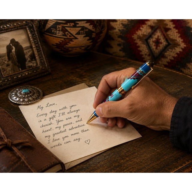 David Rosales Gemstone Pen Southwest Turquoise Ruby Lapis Finely Crafted For Sale - Image 4 of 9