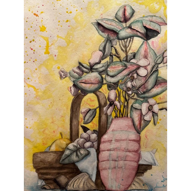 An exceptionally striking and sophisticated late 20th-century modernist still life executing a masterful "line and wash"...