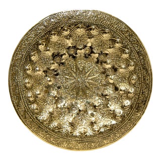 Islamic Persian Polished Brass Tray Collectible Metal Work Platter 10 Inches D. For Sale