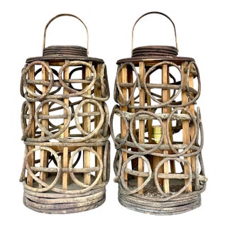 Vintage Boho Twisted Grape Vine Table Lamps - a Pair For Sale