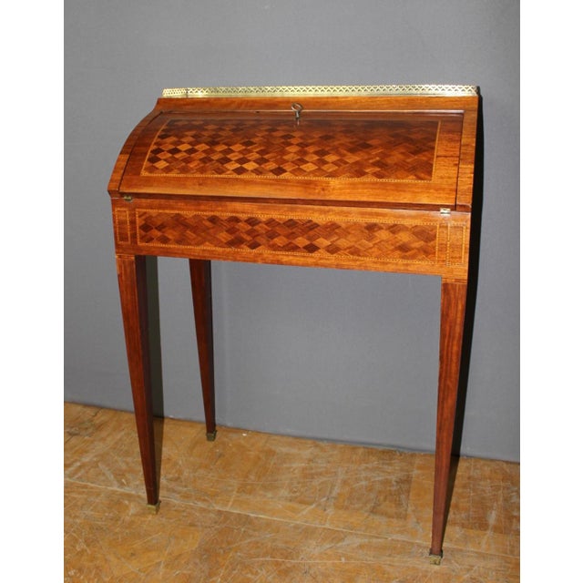 Louis XVI Style Marquetry Roll-Top Desk, 1890s For Sale - Image 11 of 15
