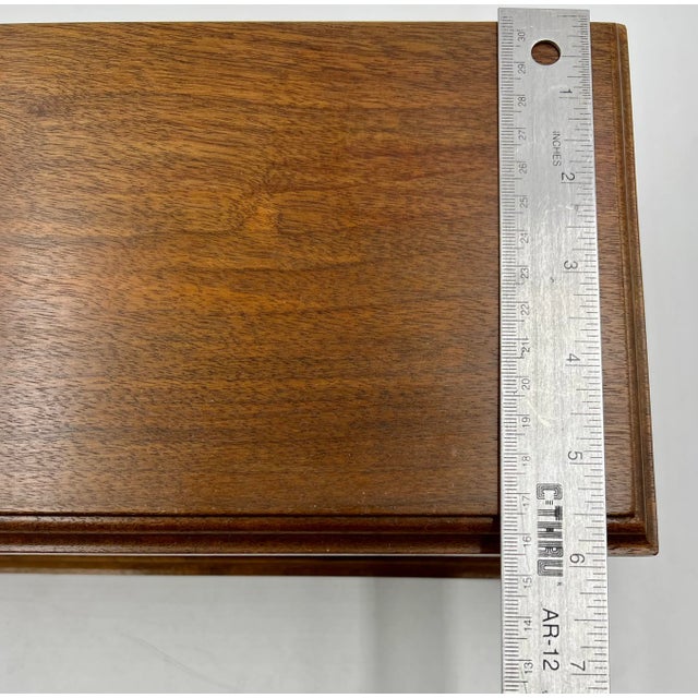 Brown Mid Century Hardwood Jewelry Tabletop Box Brass Hardware Hinged Lid Vintage For Sale - Image 8 of 13