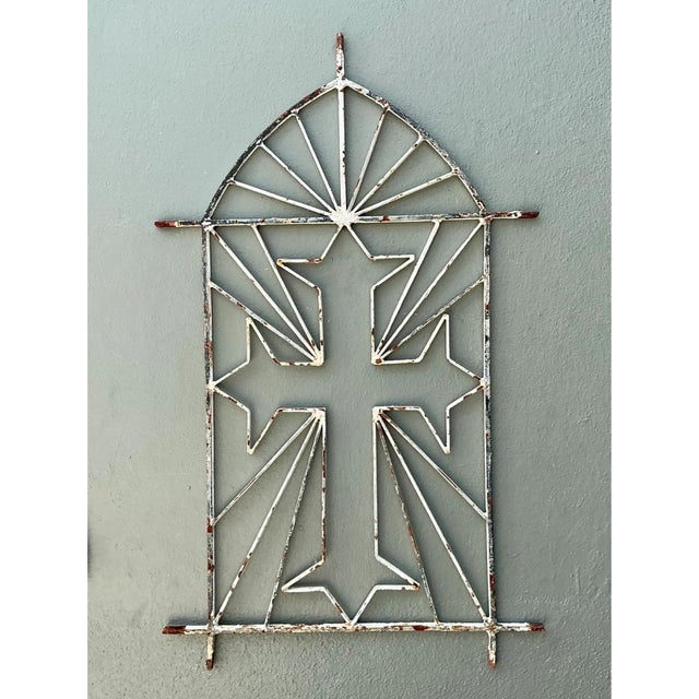White Vintage Architectural Element Metal Cross Window Grate For Sale - Image 8 of 12