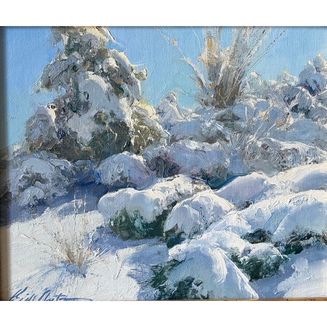 Impressionist Original Bill Anton "Heavy Snows" Oil on Board 2012 Signed Front and Back For Sale - Image 3 of 9
