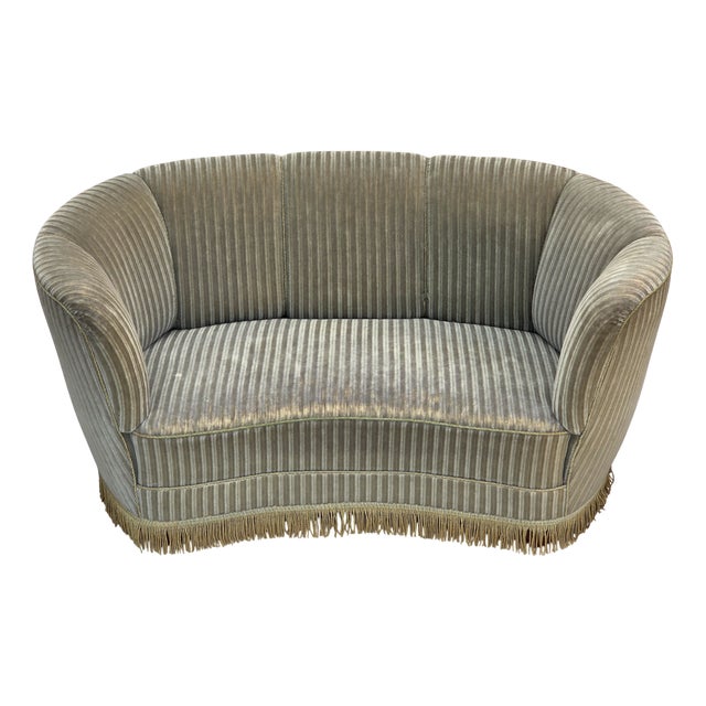 Danish 2-Seater Curved Sofa in Furniture Velour and Beech Wood, 1960s For Sale