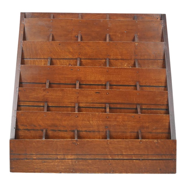 Antique Sloped Oak Letter Retail Display Rack For Sale